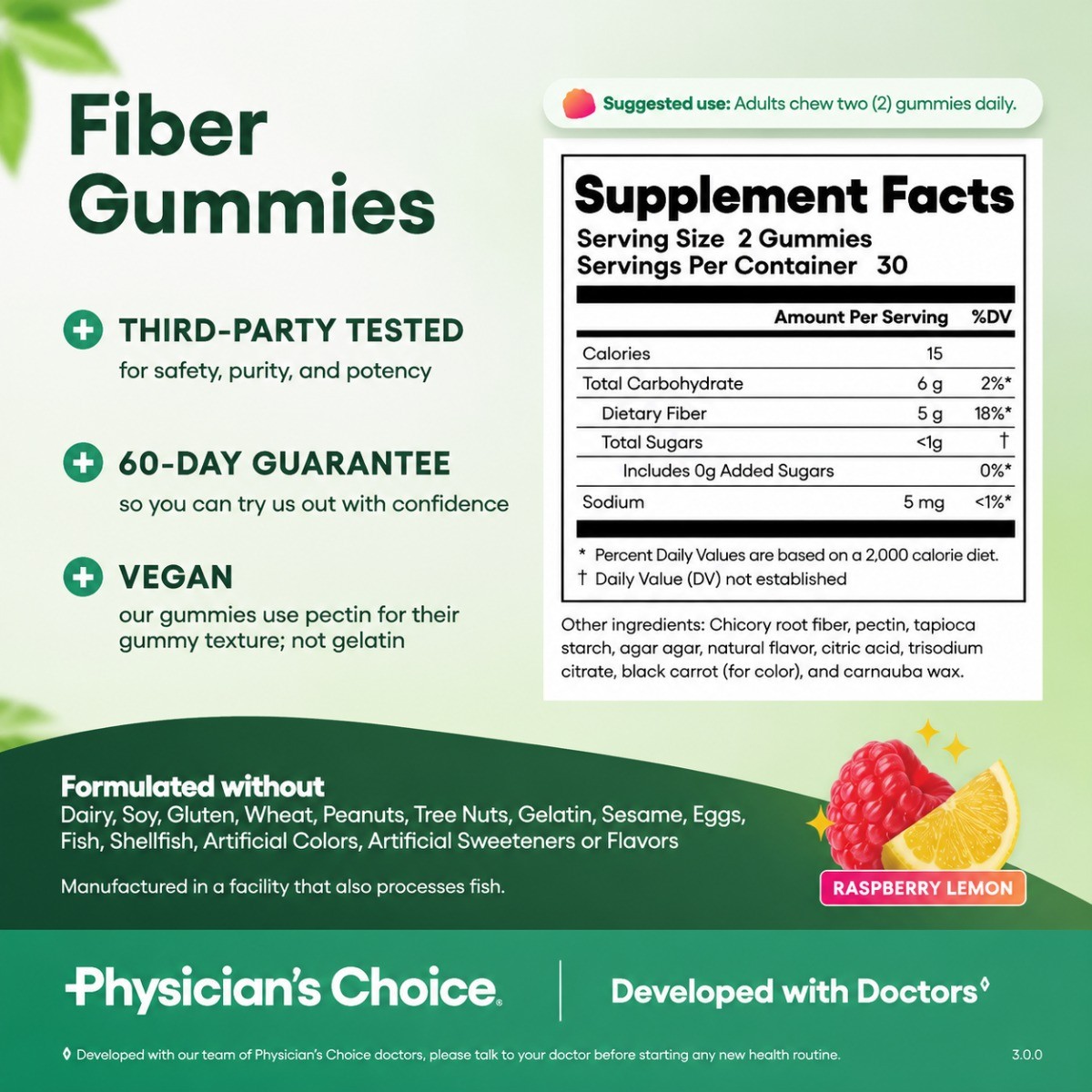 Physician’s Choice Fiber Gummies Gut & Digestion Support Raspberry Lemon