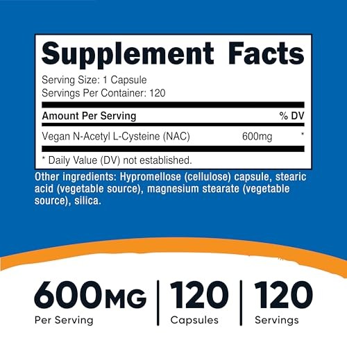 Nutricost N-Acetyl L-Cysteine (NAC) 600mg, 120 120 Count (Pack of 1), Red