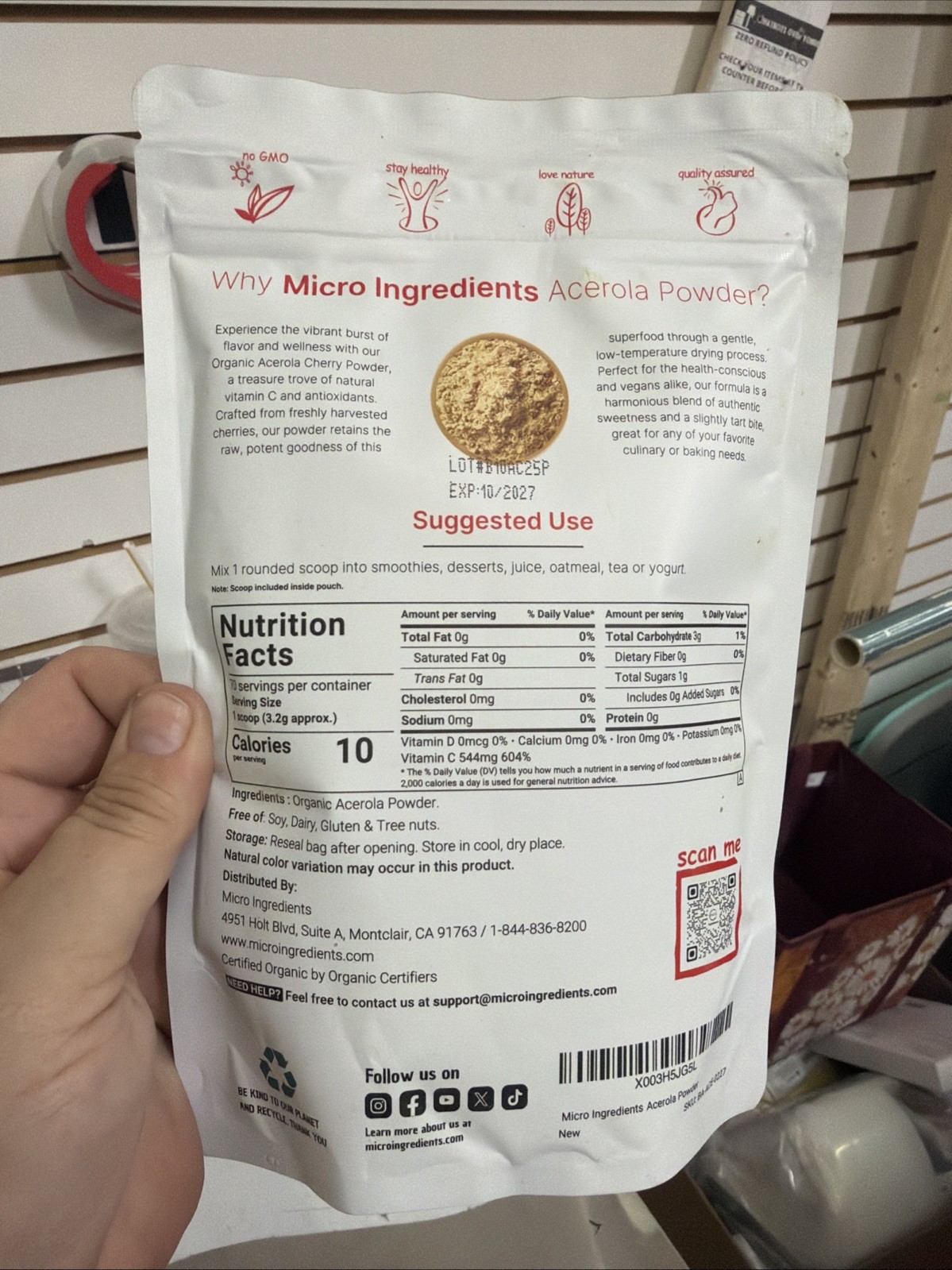 Pure Acerola Cherry Powder Organic, Natural and Organic Vitamin C Powder (Immune