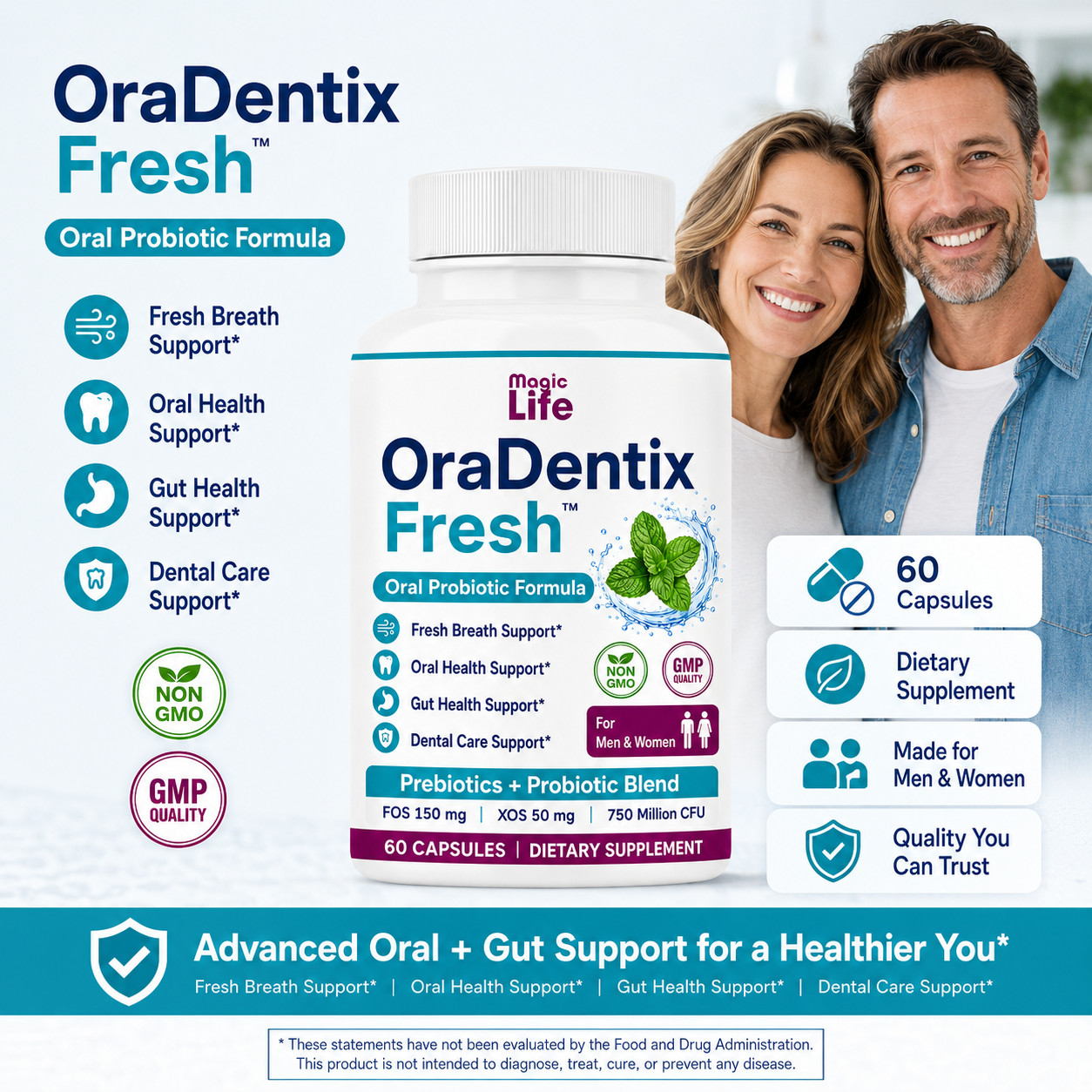 Oral Care Probiotics, Fresh Breath Support, Bad Breath Supplement Gut Friendly60