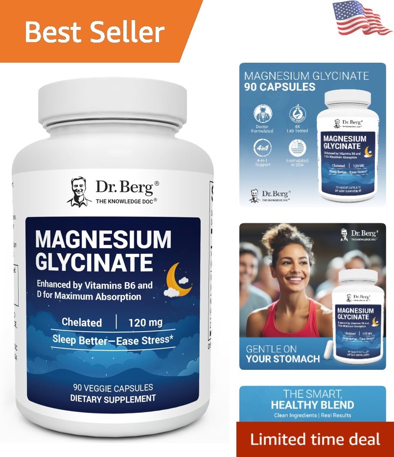 Dr. Berg Magnesium Glycinate Capsules, 90ct – Sleep, Stress & Muscle Support