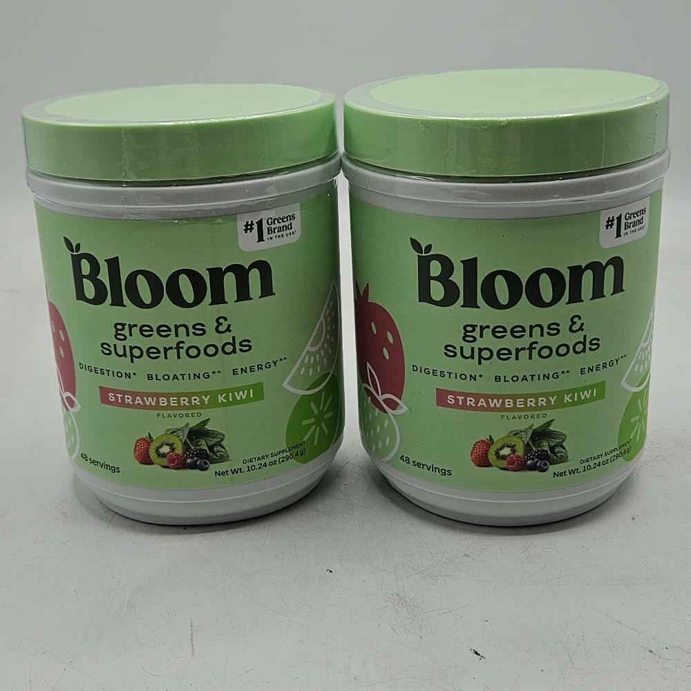 Lot of 2 – Bloom Greens & Superfoods Powder Strawberry Kiwi 10.24 oz EXP 11/26