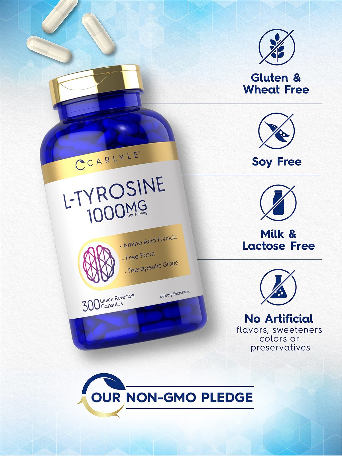 EXP:08/2026 Carlyle L Tyrosine Capsules 1000mg | 300 Count | Therapeutic Grade |