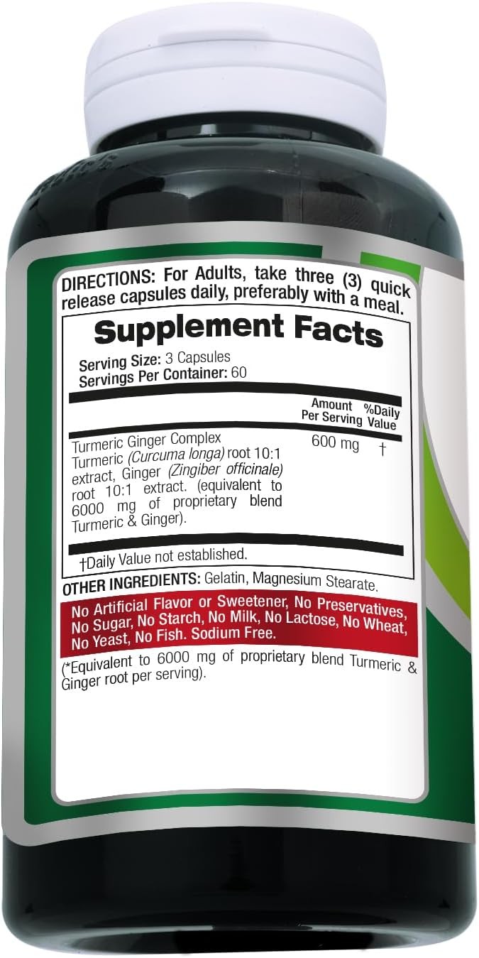 Tumeric Curcumin Max Potency and Ginger Complex 6000 mg, 180 Capsules Ultra high