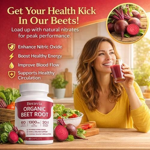 Beravia Organic Beet Root Capsules, Purely Natural, Non-GMO 60-Counts