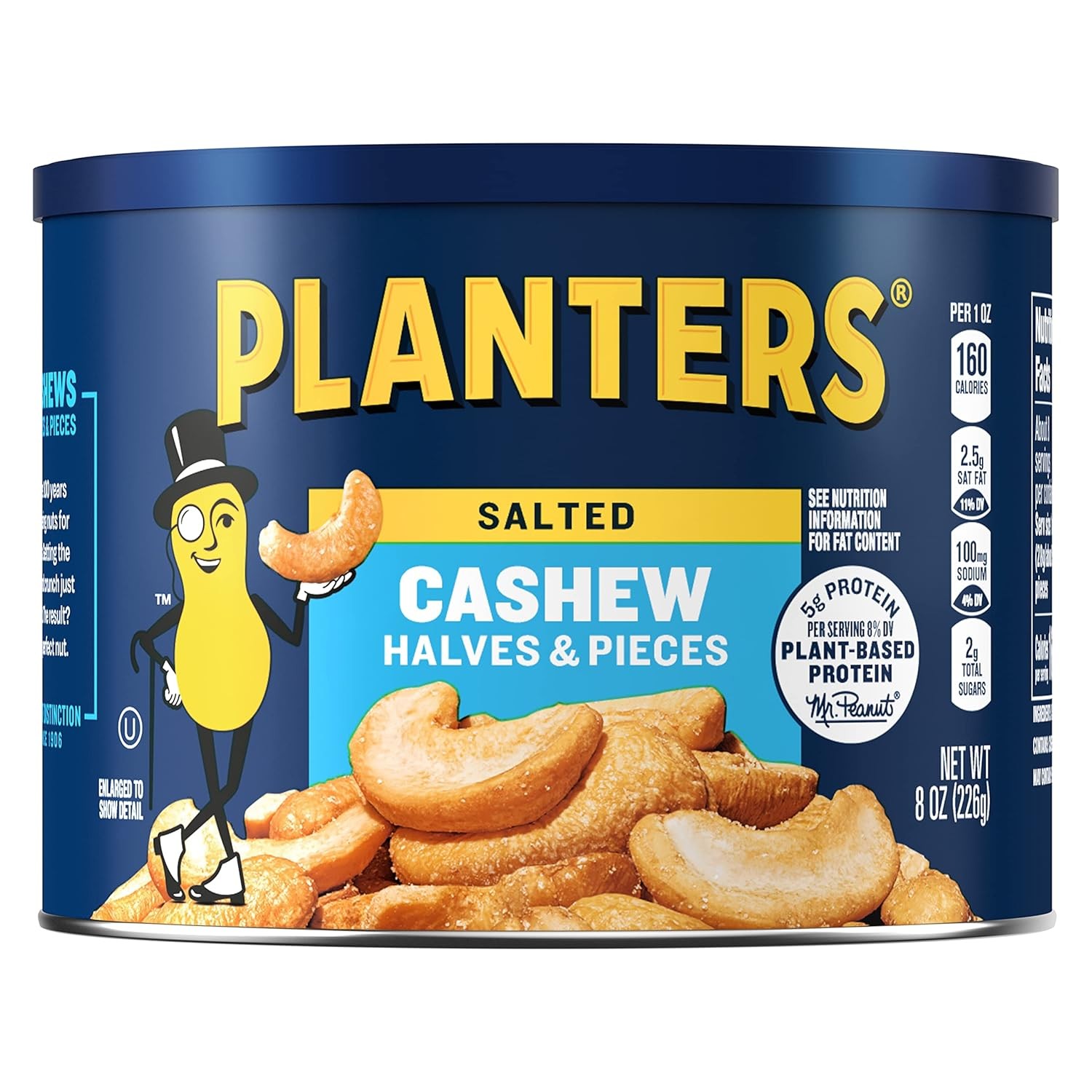 PLANTERS Salted Cashew Halves & Pieces, Party Snacks, 8 Ounce (Pack of 1)