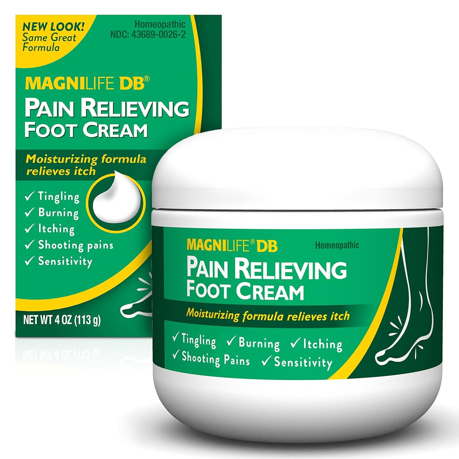 MagniLife DB Pain Relieving Foot Cream, 4 Oz Jar, Calming Relief for Burning, Ti