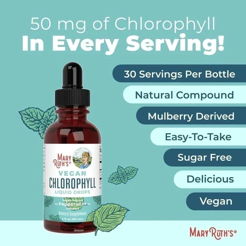 2 Pack Mary Ruth’s VEGAN Chlorophyll Liquid Drops Peppermint 2 Fl Oz