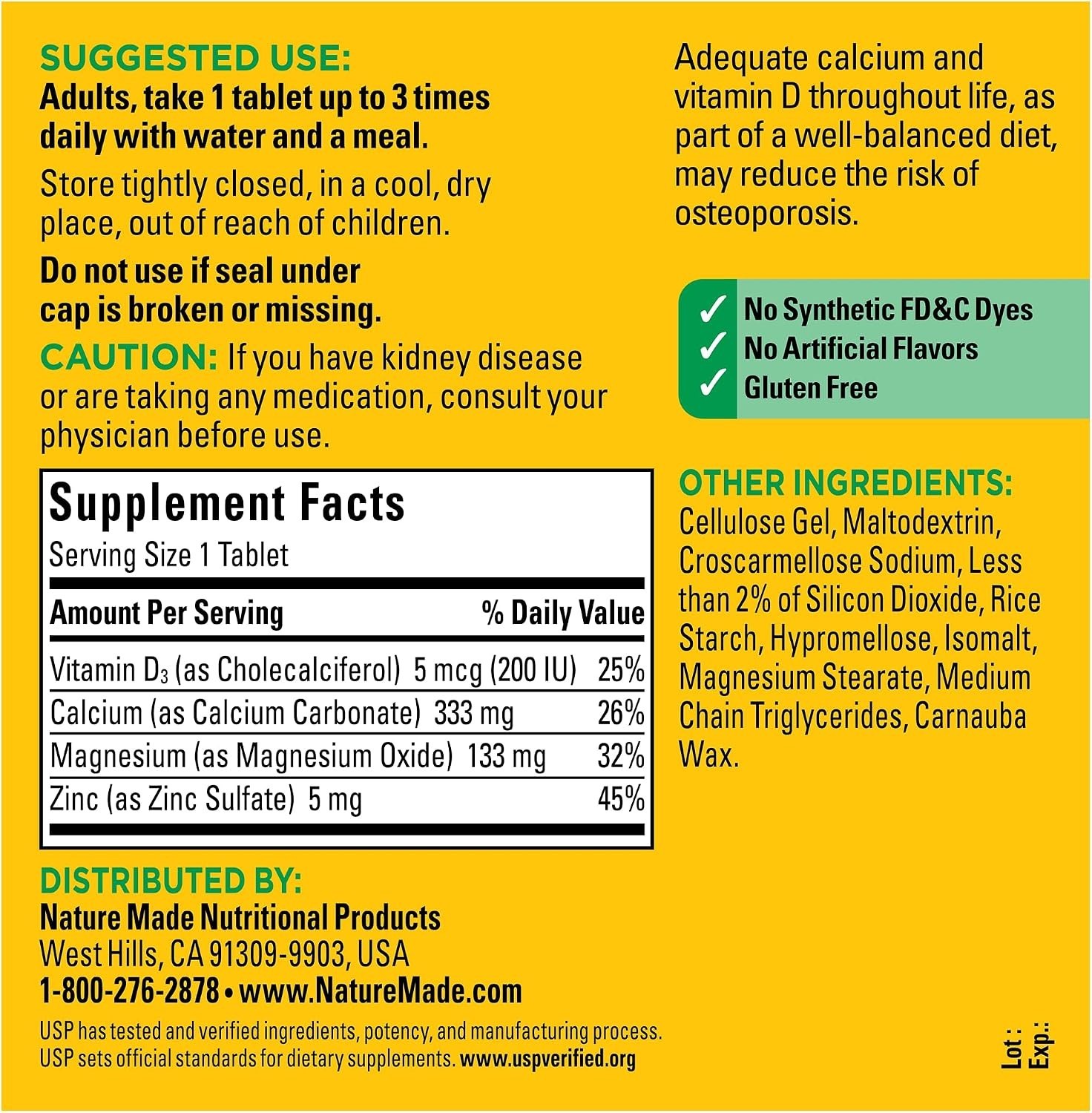 300 Count Calcium Magnesium Zinc Tablets with Vitamin D3 – Immune & Bone Support