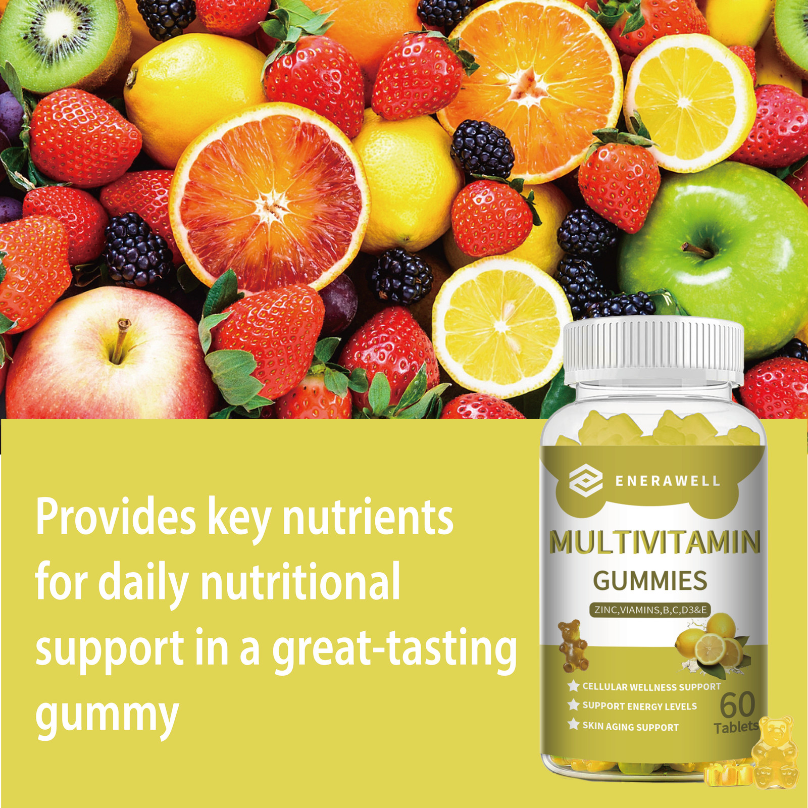 Multivitamin Gummies Vitamins A,B6,B12,C, D3,E & Zinc Immunity Growth 02/07/2027