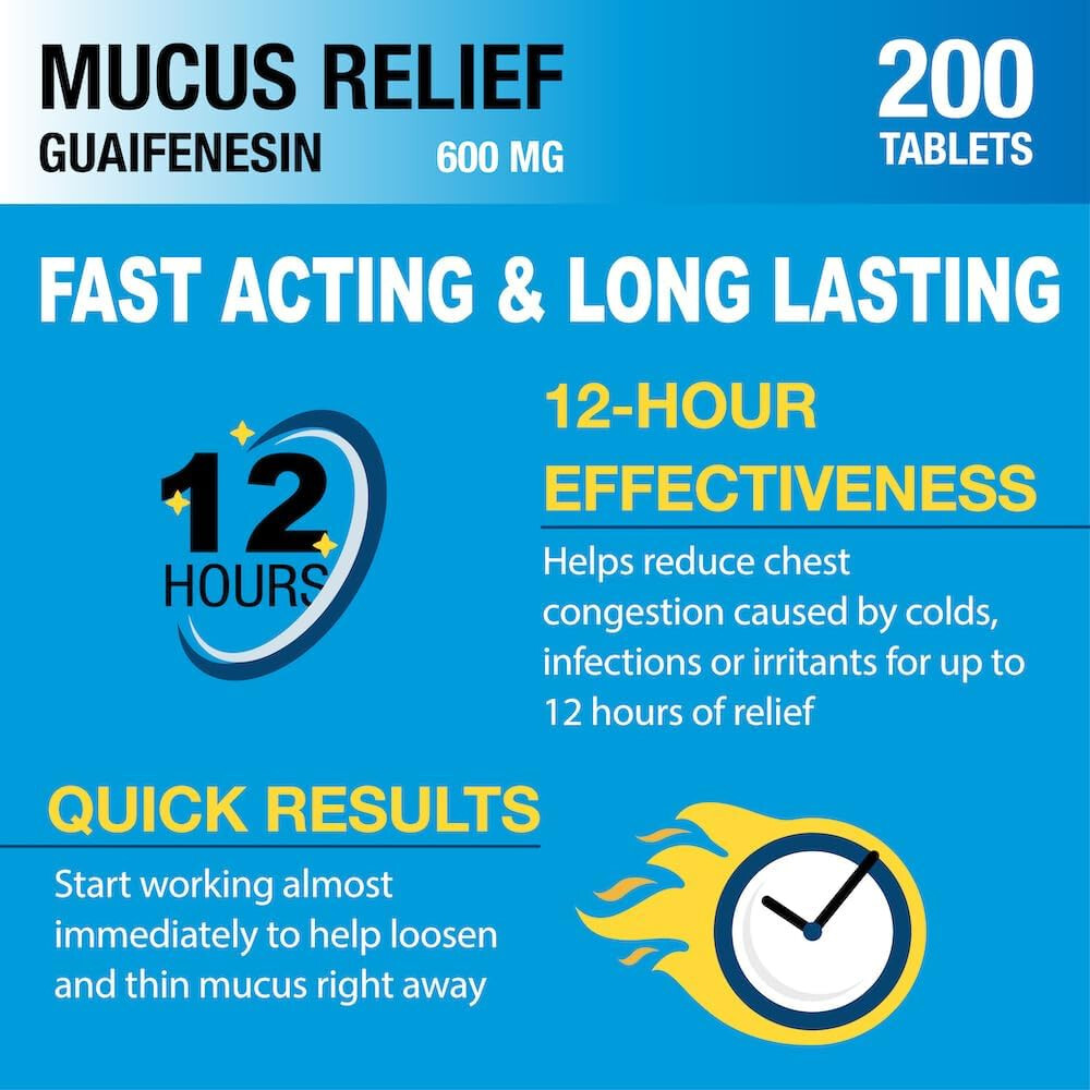 Puregen Labs Mucus Relief Expectorant 12 Hour Guaifenesin 600mg 200 Tablets