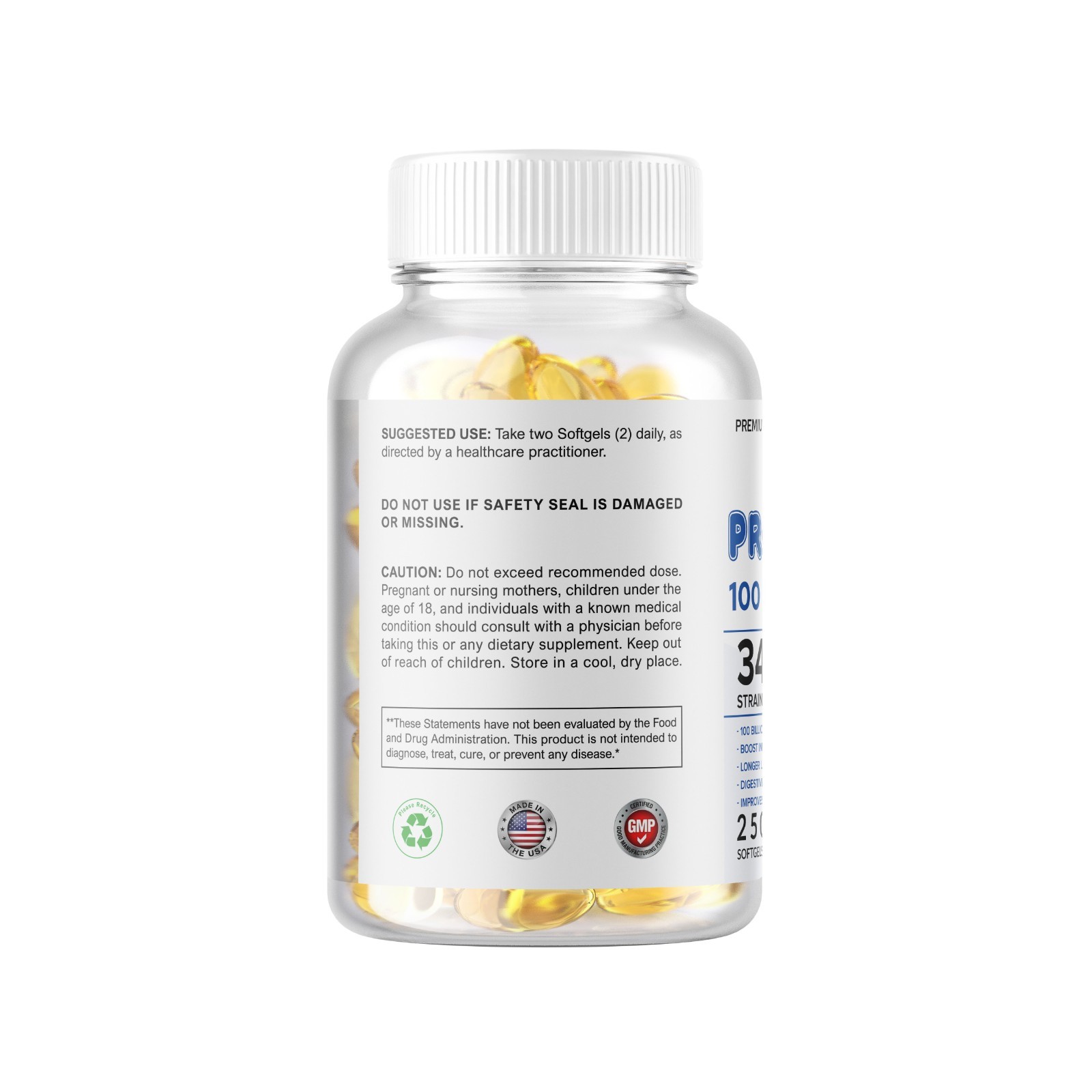 250 Raw Probiotics 100 Billion CFU Potency Digestive Immune Health Softgels USA