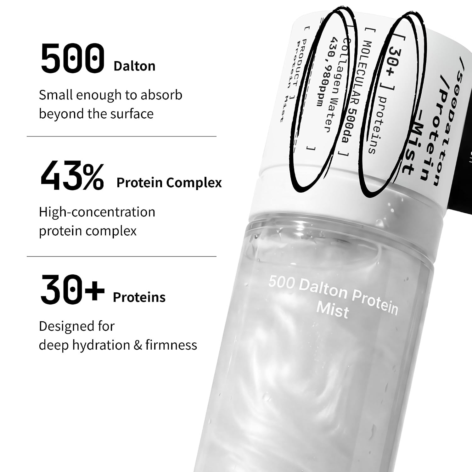 500 Dalton Protein Mist with 30 Collagen Peptides, 43% Collagen Complex, Korean