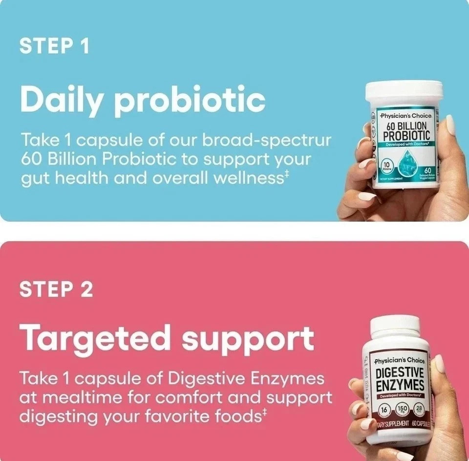 Physician’s Choice Probiotic + Digestive Enzymes – 30ct & 60ct Combo