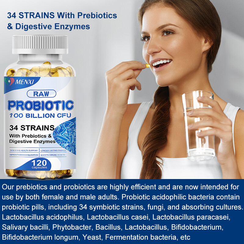 Probiotics Digestive Enzymes 100 Billion CFU Potency Immune Health 120 Capsules