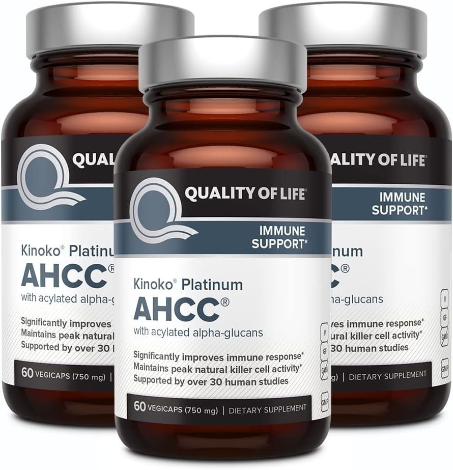 3Pack Quality of Life Labs, Kinoko Platinum AHCC, Immune Support, 750 mg,60 caps