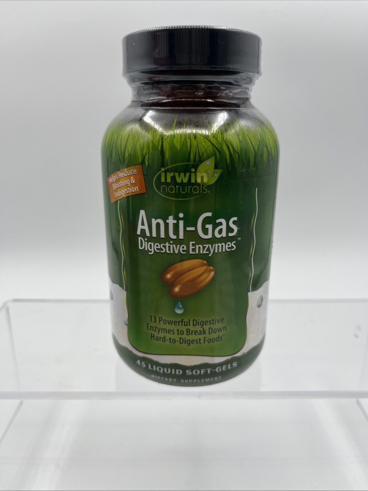 Irwin Naturals Anti-Gas Digestive Enzymes, 45 Liquid Soft-Gels Jan/2027, SEALED