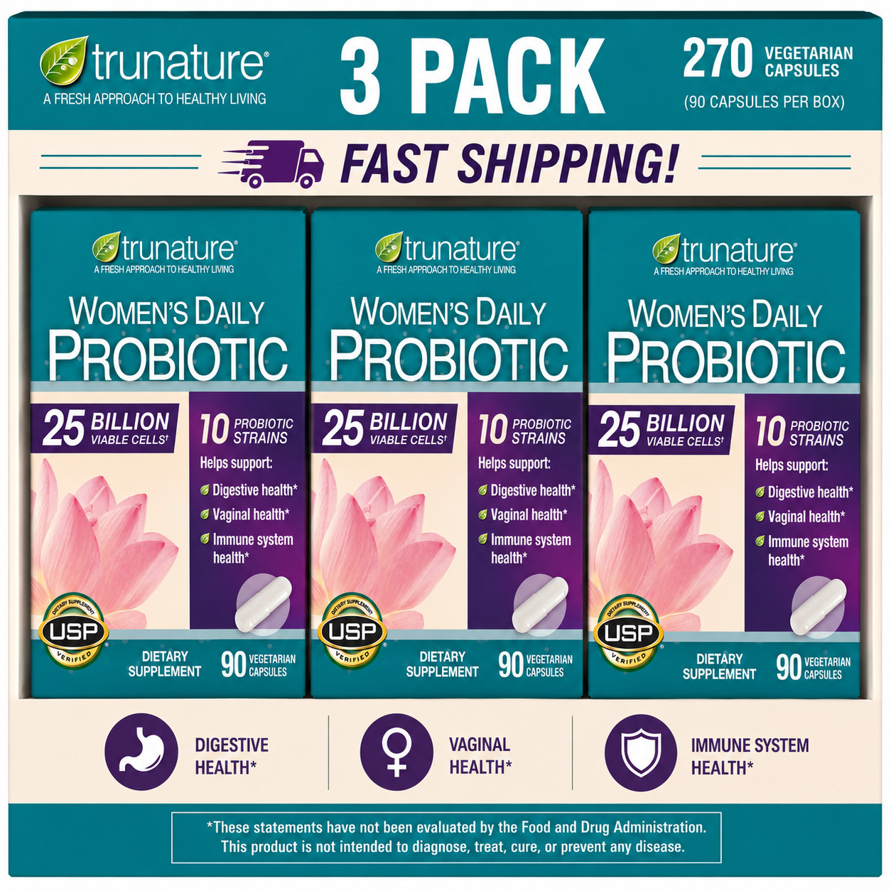 3-Pack Trunature Women’s Daily Probiotic, 90 Vegetarian Capsule