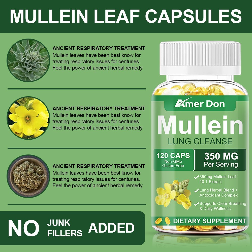 15-in-1 Mullein Leaf Capsules | 3500mg | 60/120 Count | Support Lung Cleanse
