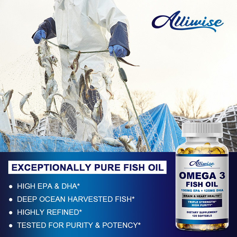 120 Pills Omega 3 Fish Oil Capsules Triple Strength EPA & DHA, Highest Potency