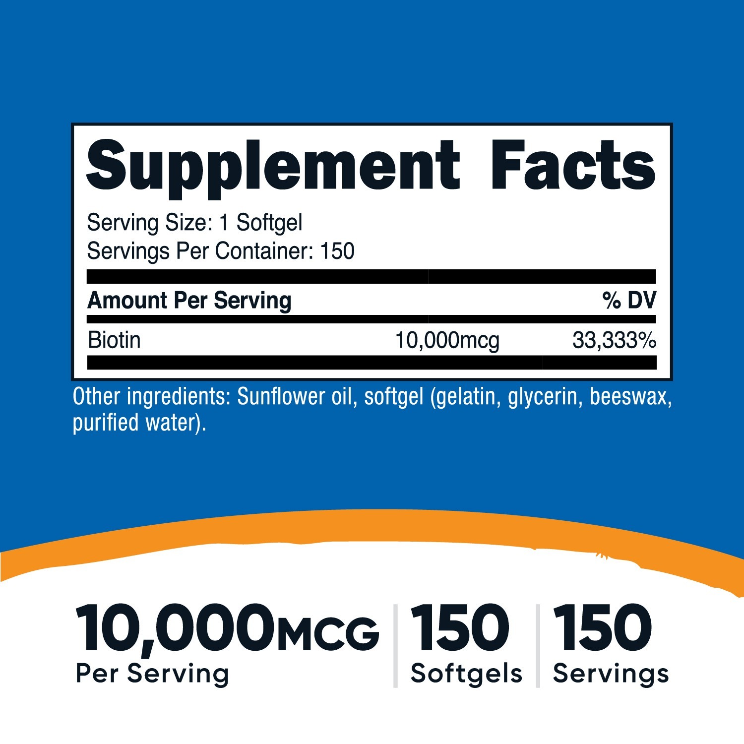 Nutricost Biotin (10,000mcg) with Coconut Oil 150 Softgels