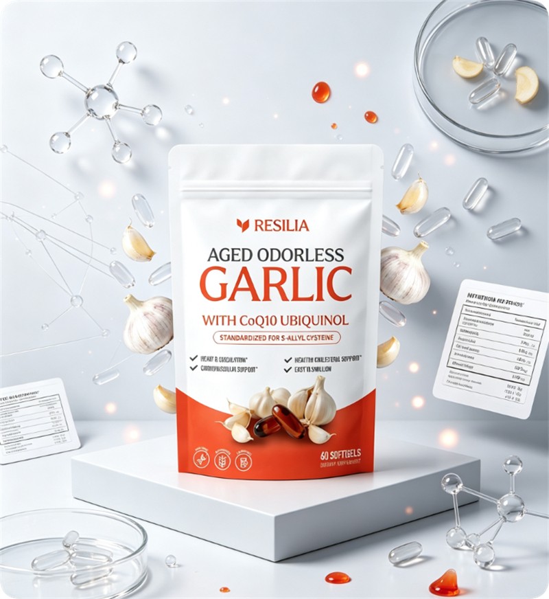 Resilia Garlic Extract 600mg Softgels (60 Count) Odorless Aged Garlic Extra