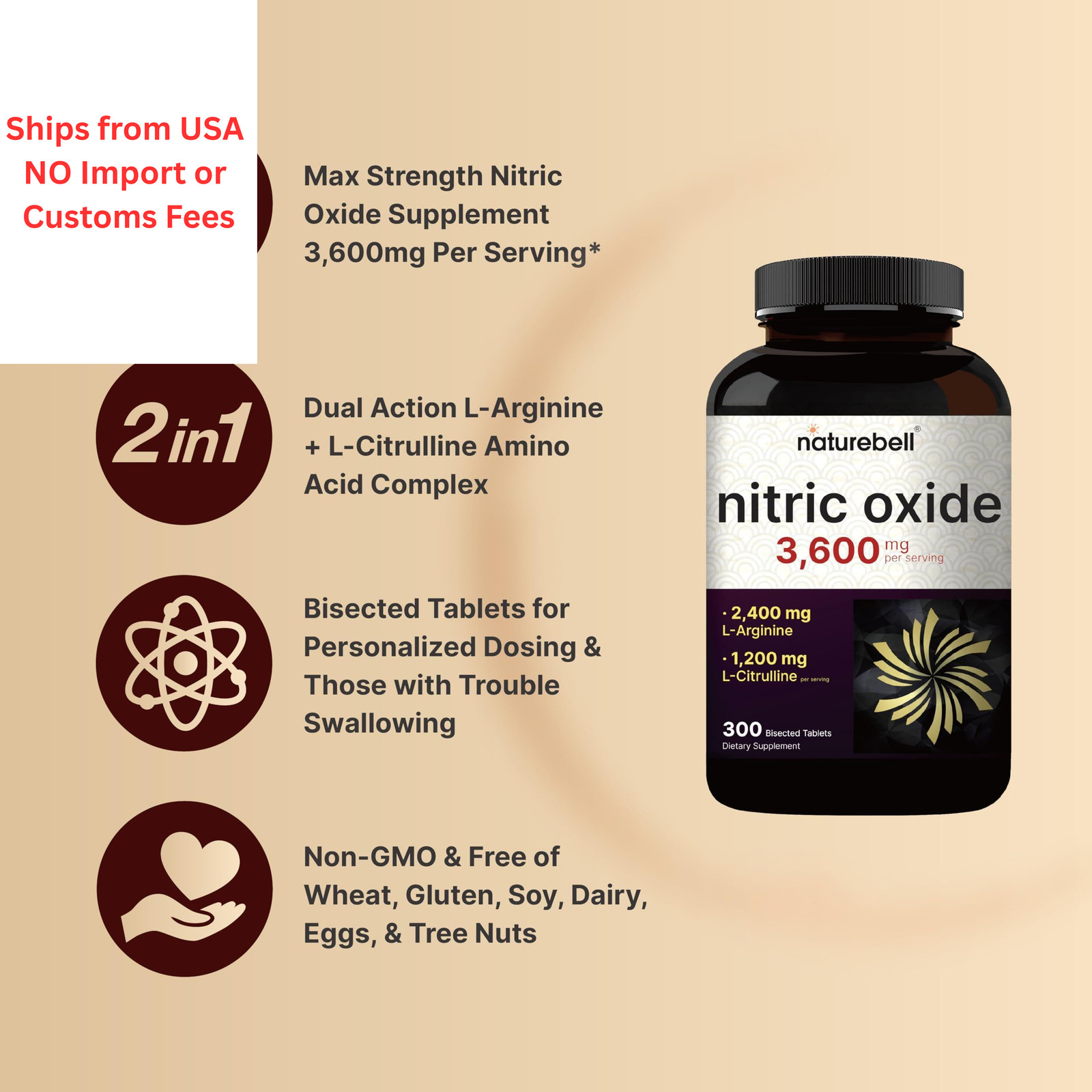 NatureBell Nitric Oxide Supplement for Men & Women – 300 Count (Pack of 1)