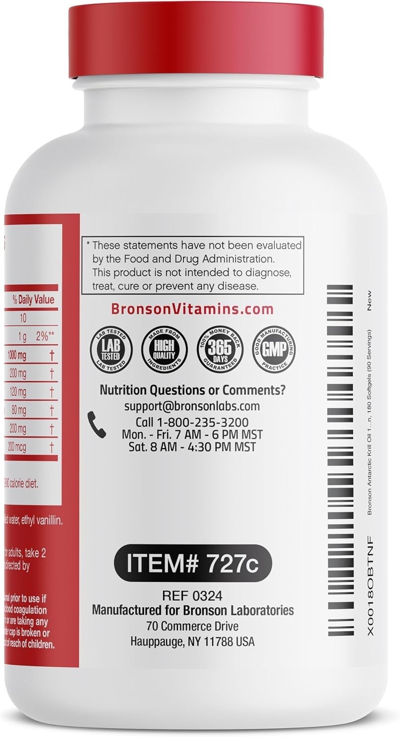 1000 mg Antarctic Krill Oil with Astaxanthin, 180 Softgels – Non-GMO & Soy Free