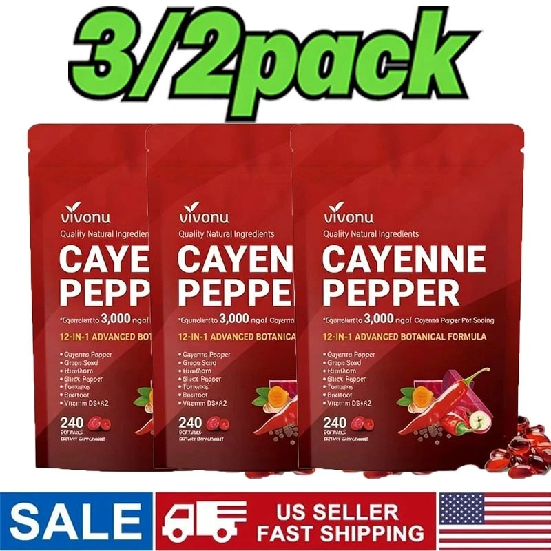 VivoNu Cayenne Pepper Softgels Health Formula – 240 Capsule Count NEW FREE SHIP