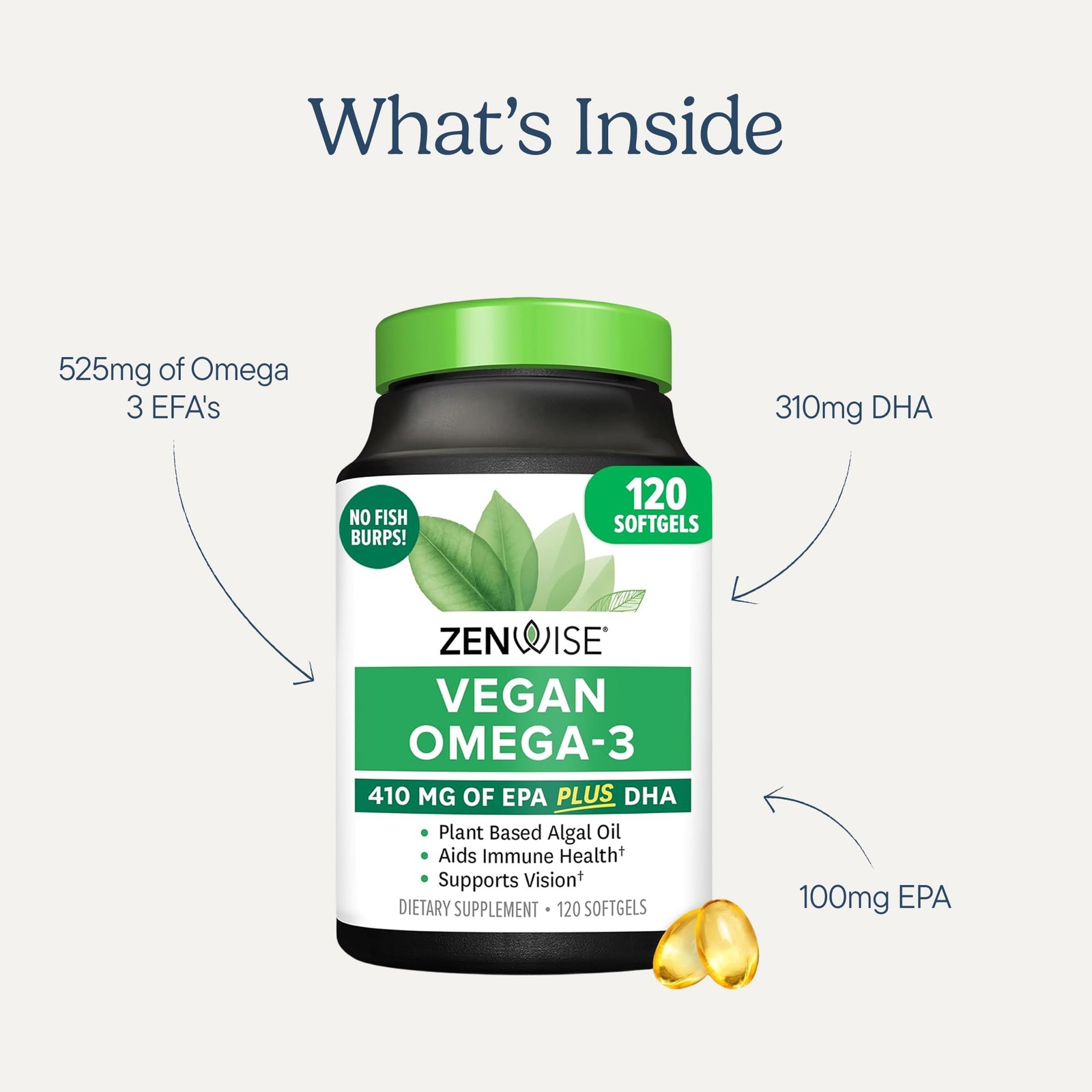 Zenwise Health Vegan Omega 3 Supplement – Burpless 120 Count (Pack of 1)