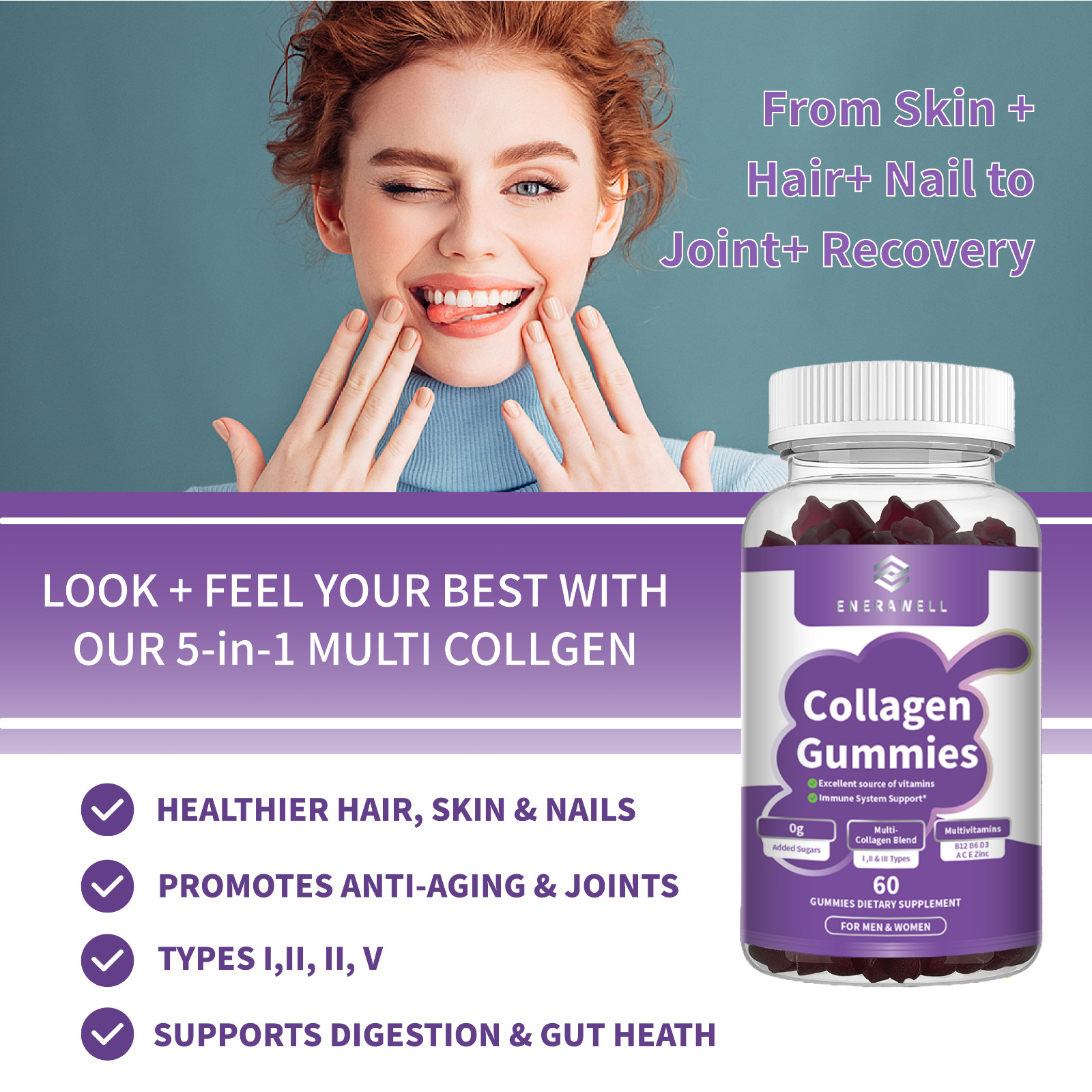 Biotin Collagen Vitamin Gummies for Hair Skin & Nails | Gluten Free | 02/07/2027