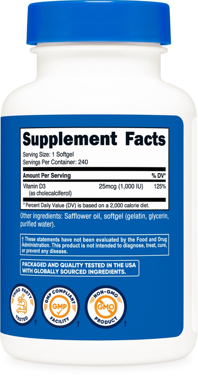 Nutricost Vitamin D3 1000 iu Softgels, 240 Softgels – Non-GMO & Gluten Free