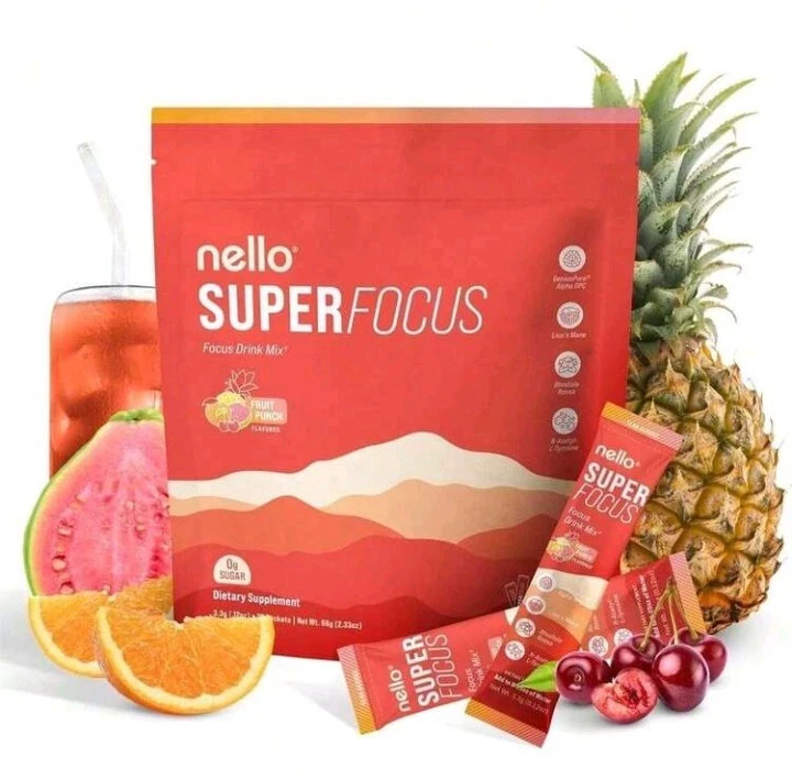 Nello Superfocus Nootropic Drink Mix Dietary Supplement Powder – Fruit Punch