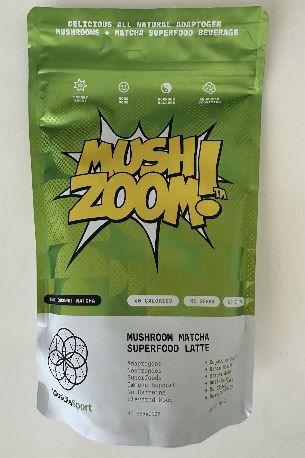 Mush Zoom Energizing Coconut Matcha Focus & Vitality Blend -30 Servings, Organic