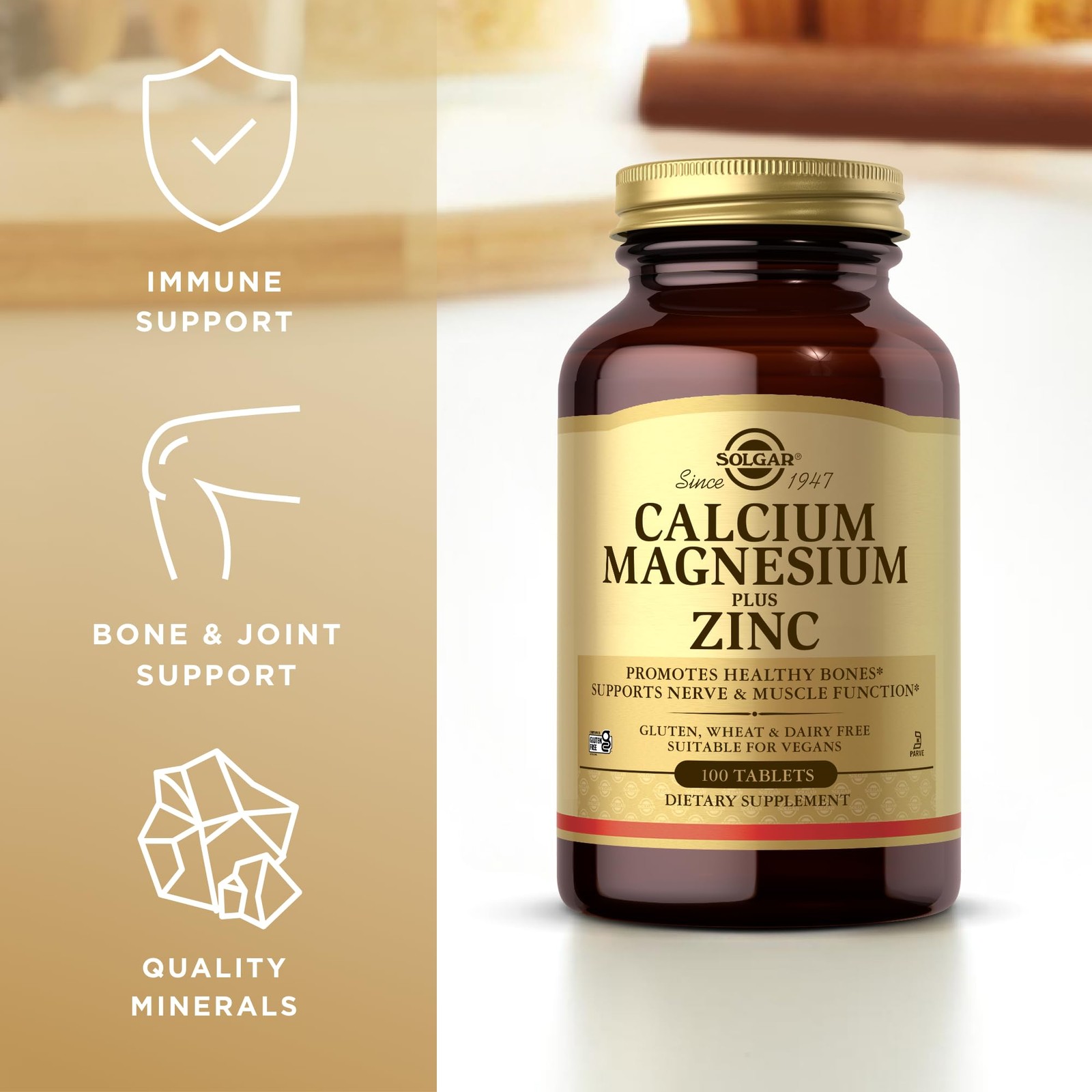 Solgar Calcium Magnesium Plus Zinc 100 Tablets Pack Of 3 – Promotes Healthy