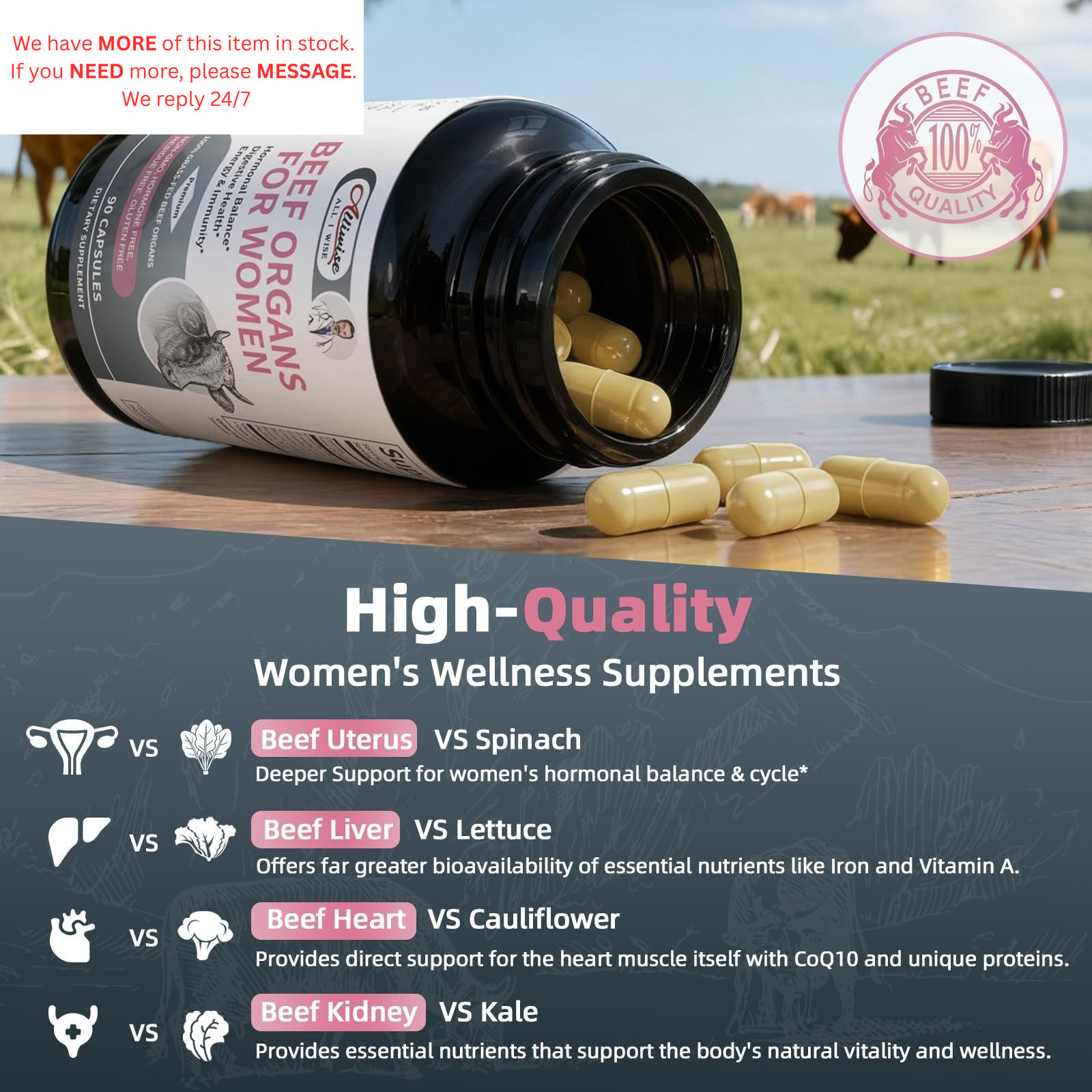 Beef Organ Supplement for Women – 90 Count (Pack of 1), Brown