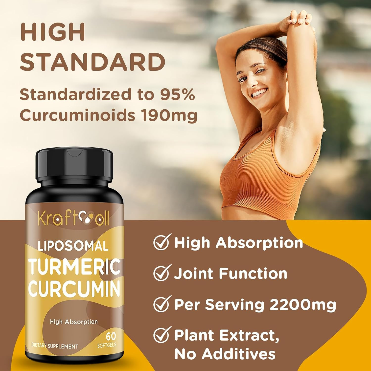 Liposomal Turmeric Curcumin 2200 Mg with Black Pepper for Enhanced Absorption an