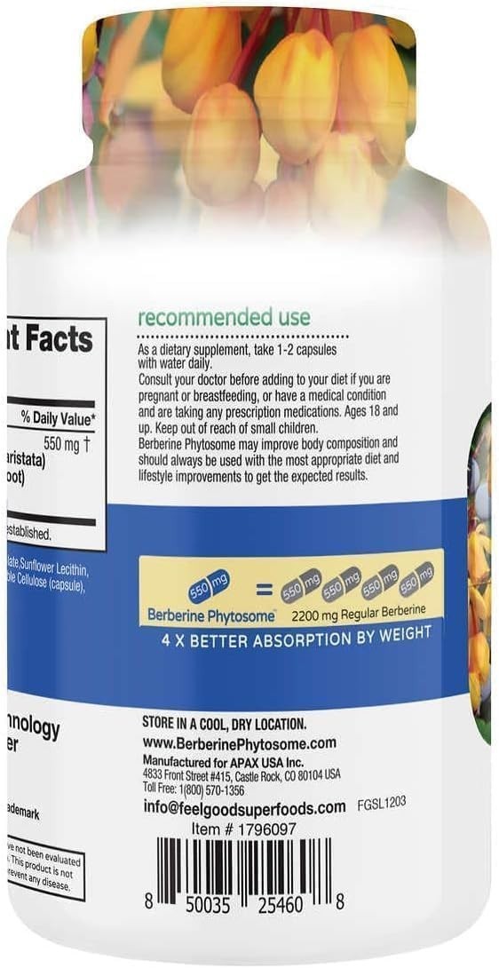 Feel Good Berberine Phytosome High Absorption [120 Vegan Capsules] [Exp: 12/28]