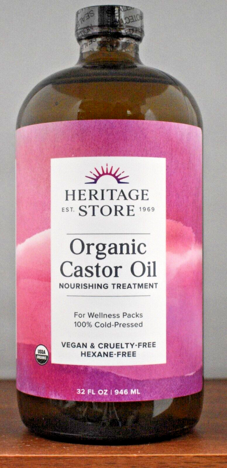 Heritage Store Organic Castor Oil 32 FL OZ (946 ml) Nourishing Treatment Glass