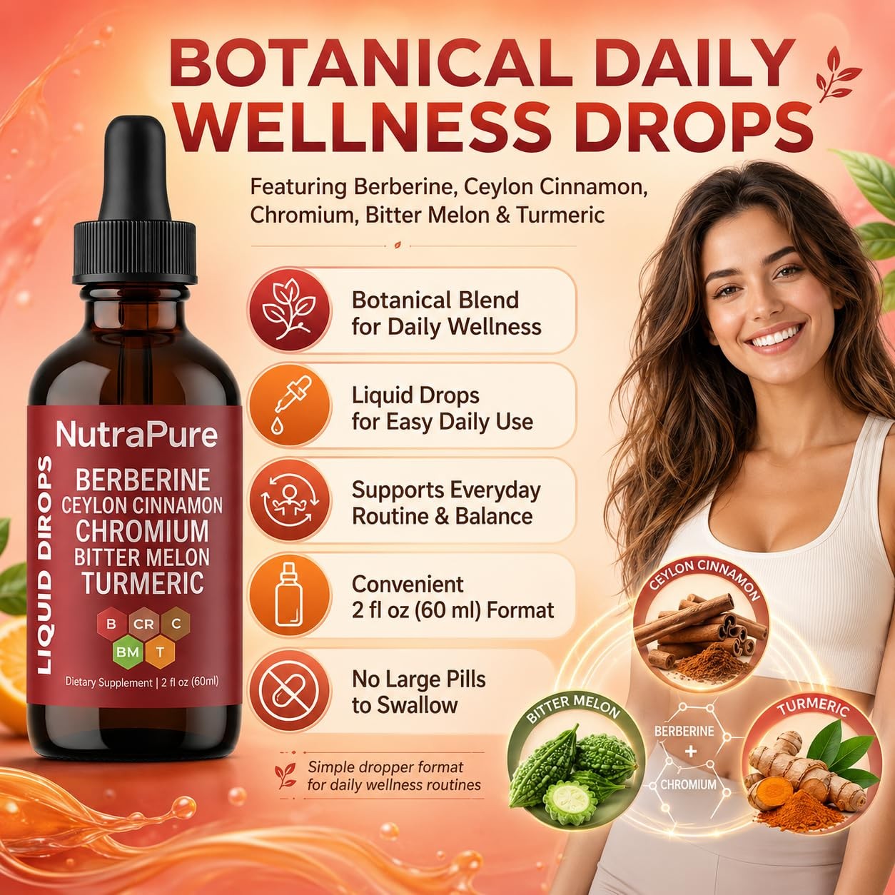 NutraPure Berberine Drops, Pure Berberine Drops with Ceylon Cinnamon, Chromium