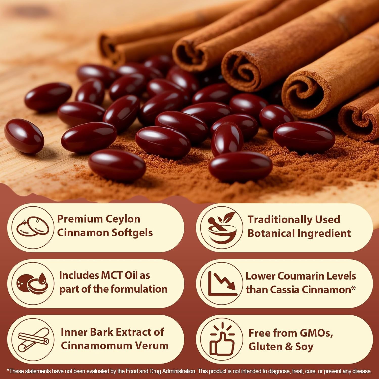 300pc Ceylon Cinnamon SoftGelsCinnamon Supplements with MCT Oil Herbal Cinnamon