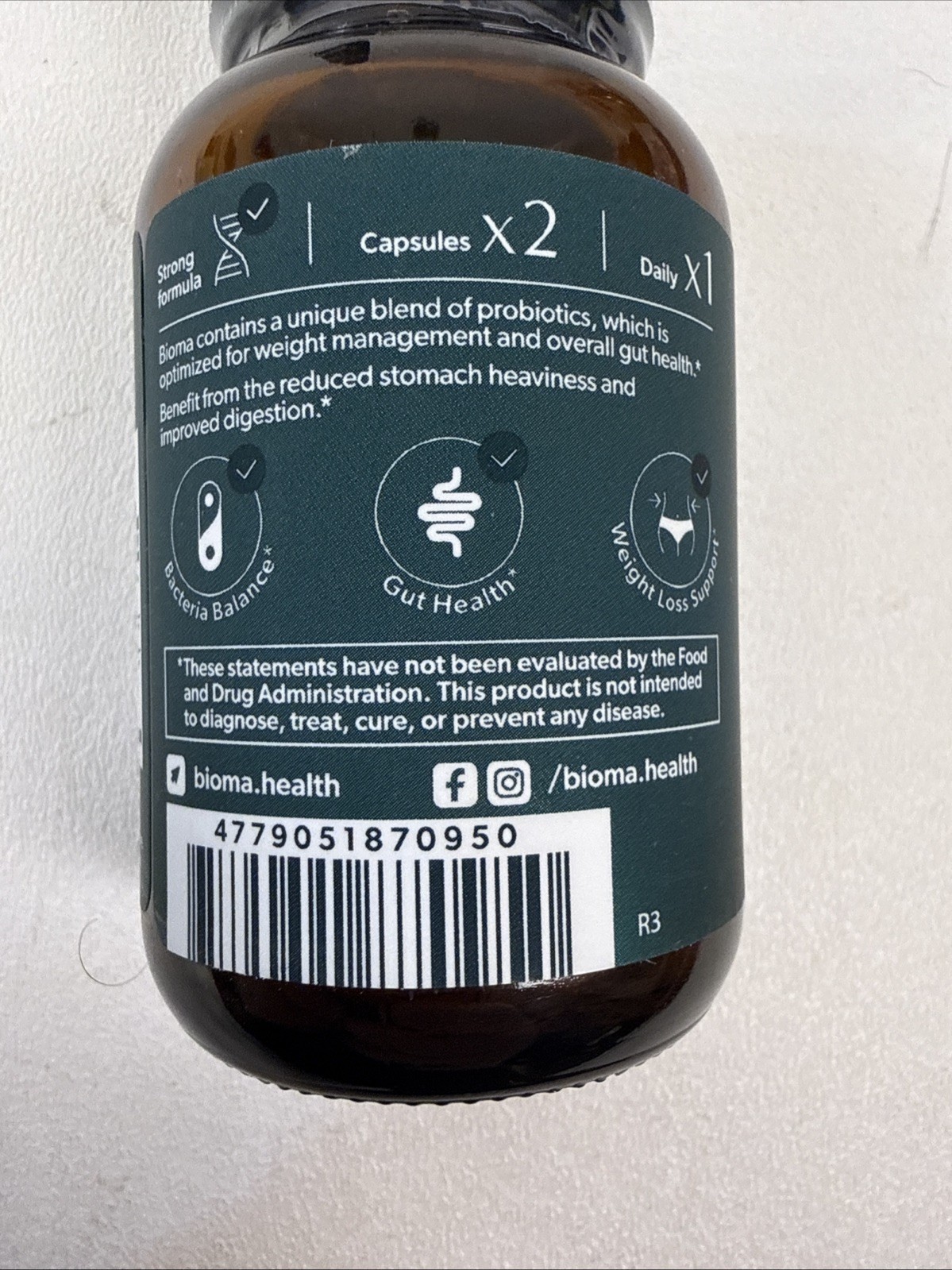Bioma Probiotics Dietary Supplement for Digestive & Gut Health 120 Caps 08/27