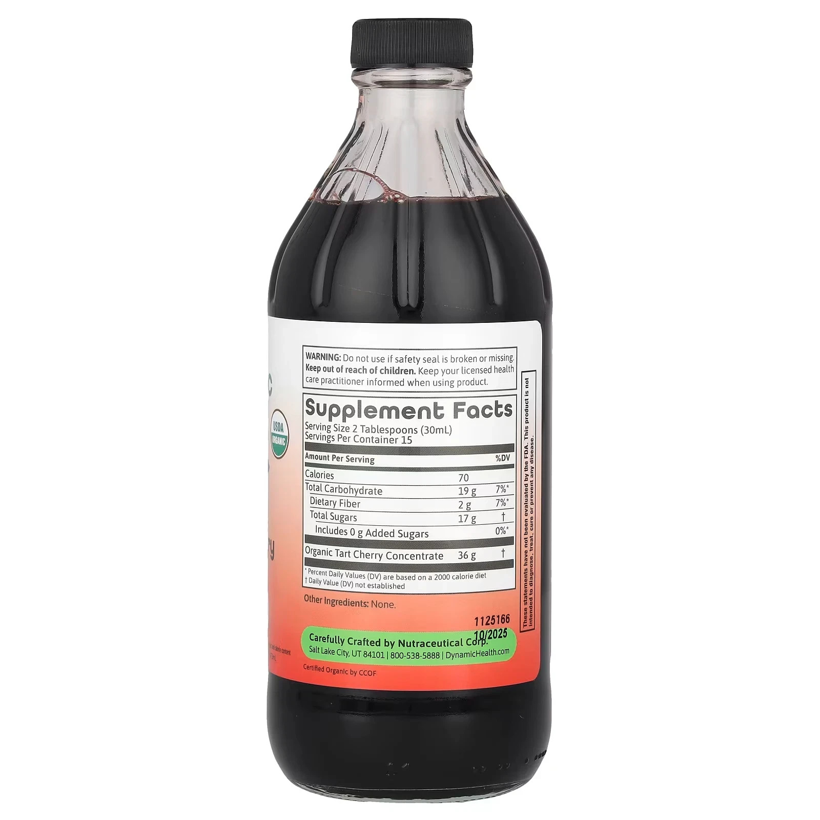 Dynamic Health Tart Cherry Liquid (Certified Organic) Glass Bottle 16 fl. oz