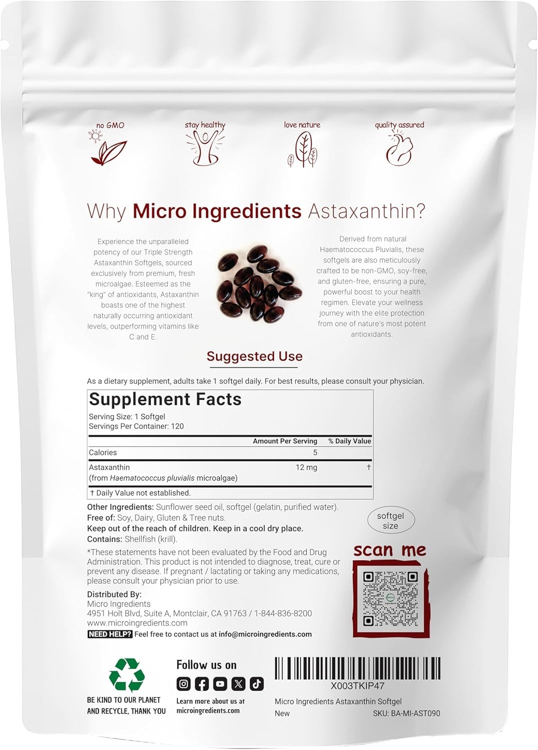Astaxanthin 120 Softgels 12mg – Supports Eye Health and Joint Health