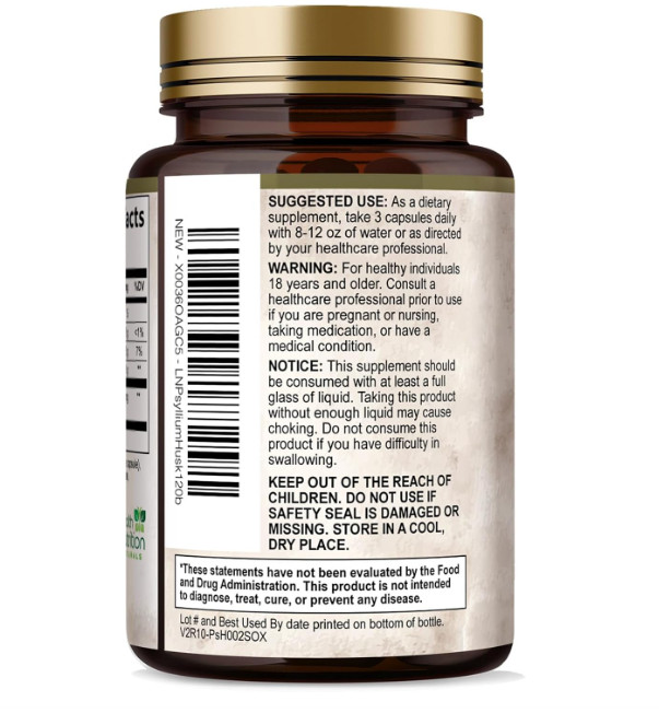 High Absorption Psyllium Husk Capsules 2000mg Daily Fiber Supplement, Psyllium..