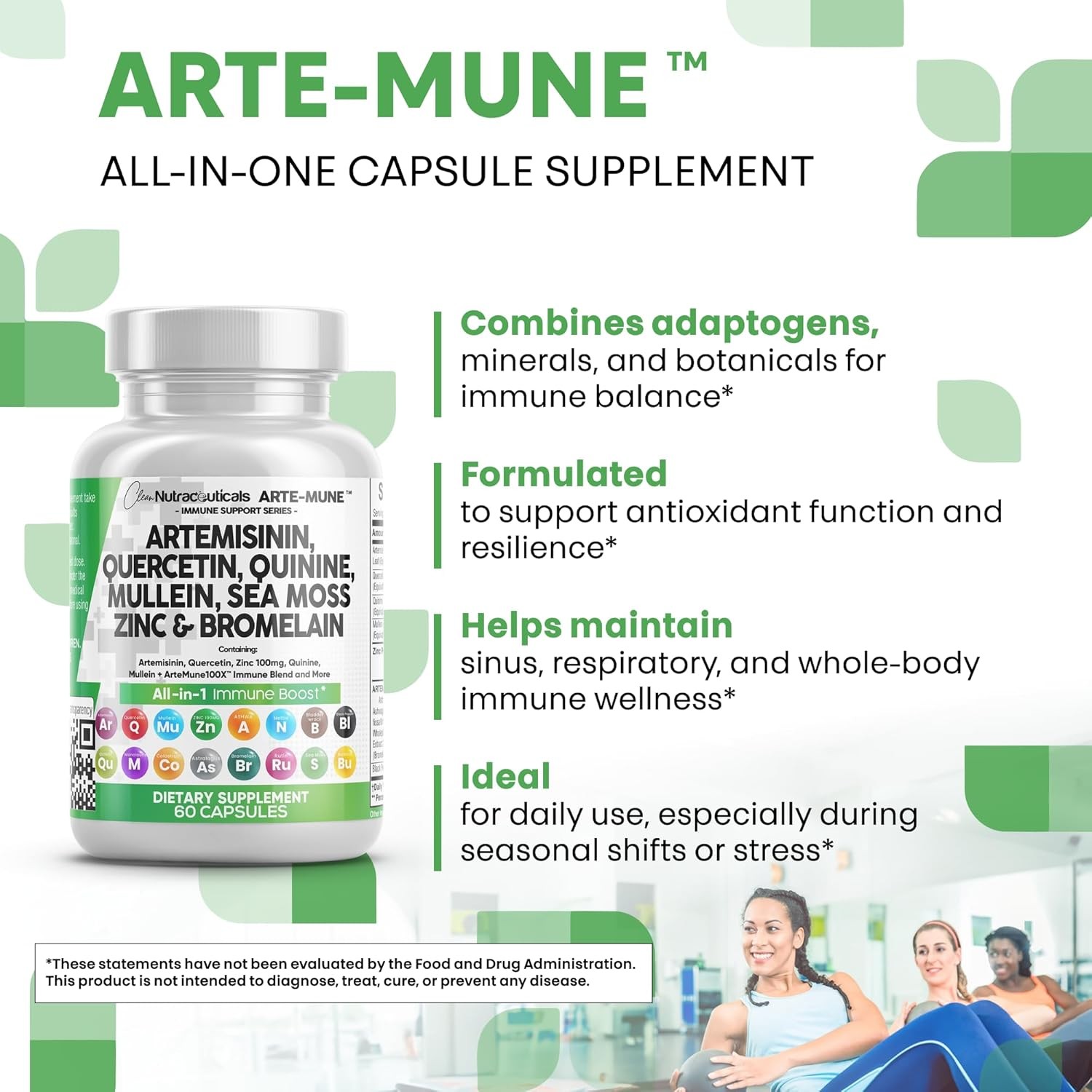 Clean Nutraceuticals Artemisinin Quercetin Zinc Mullein Quinine Supplement with