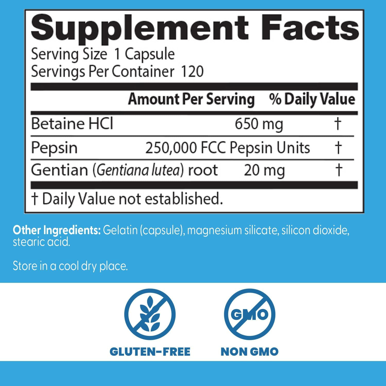 Betaine HCI Pepsin & Gentian Bitters, Digestive Enzymes for Protein Breakdown &