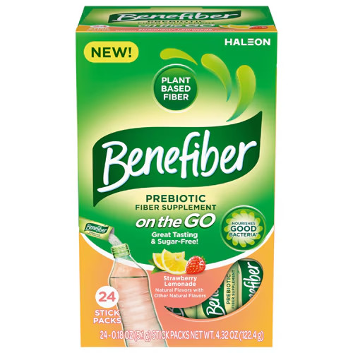 Benefiber Prebiotic Fiber On The Go 24 Stick Strawberry Lemonade new