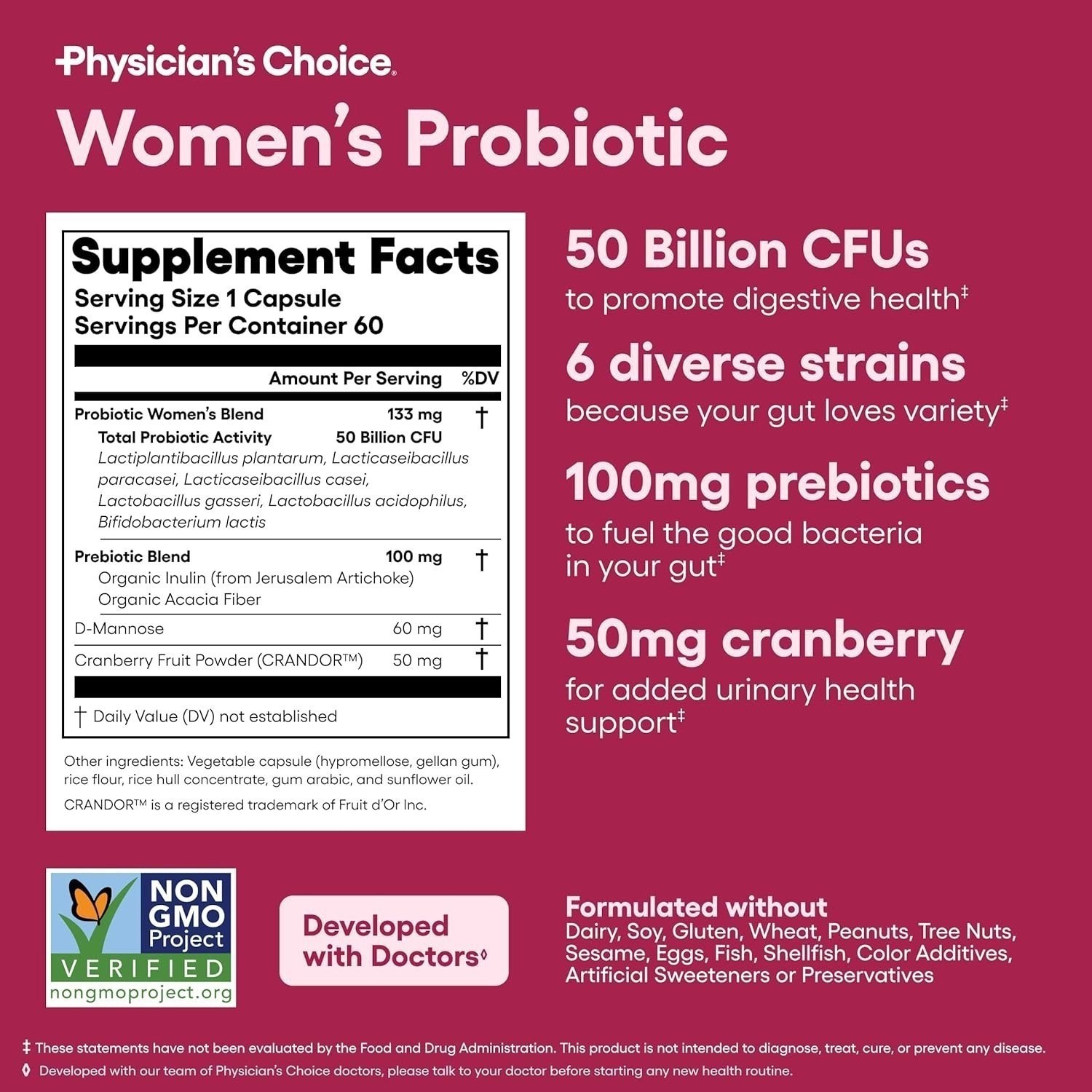 Physician’s Choice Feminine Probiotic Complex 50B CFU Organic Prebiotic Daily