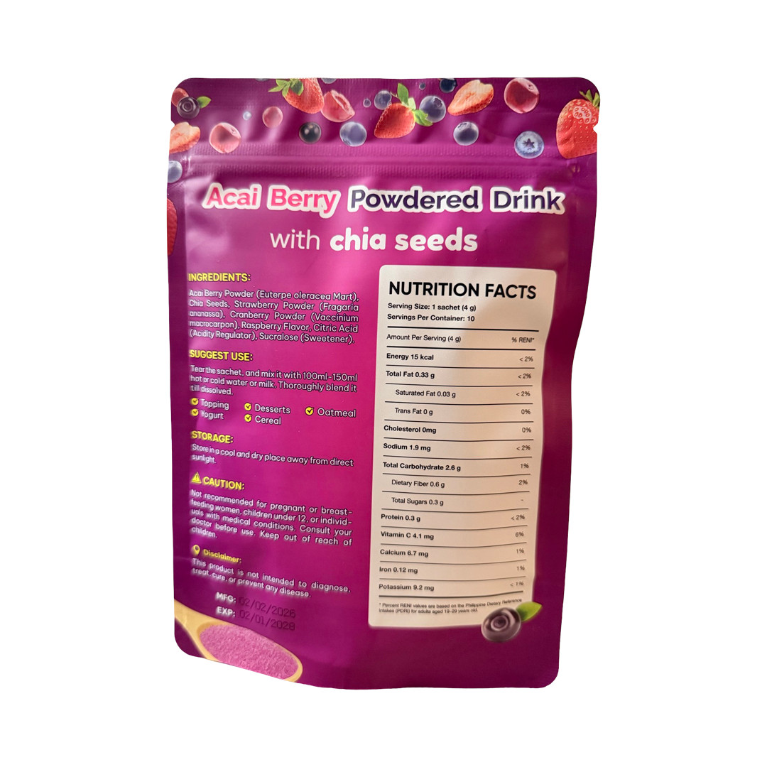 2-Pack Ftgum Acai Berry Powdered Drink w/ Chia Seeds, Strawberry & Cranberry